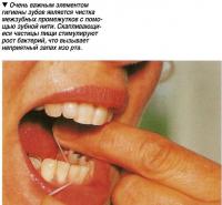 Очень важным элементом гигиены зубов является чистка межзубных промежутков с помощью зубной нити