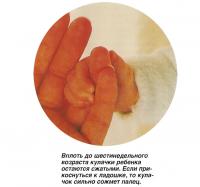 Вплоть до шестинедельного возраста кулачки ребенка остаются сжатыми