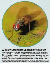 Диэтилтолуамид эффективно отпугивает таких насекомых, как мухи