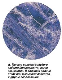 Мелкие волокна голубого асбеста (крокидолита) легко вдыхаются