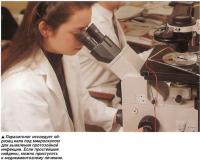 Паразитолог исследует образец кала под микроскопом для выявления протозойной инфекции