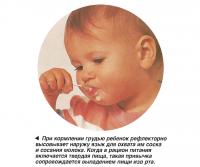 При кормлении грудью ребенок рефлекторно высовывает наружу язык
