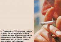 Примерно в 80% случаев смерти от рака легкого пациенты были курильщиками