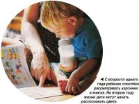 С возраста одного года ребенок способен рассматривать картинки в книгах